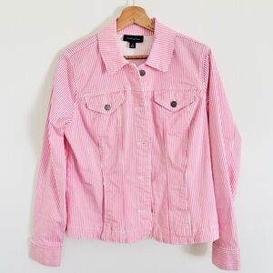 Charter Club Pink & White Striped Denim Jacket